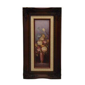 Vintage Framed Floral Oil Painting On Board By Robert Cox